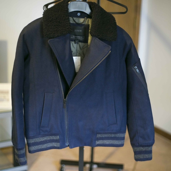 J.Crew Collection shearling bomber jacket | Navy | size 4 - Picture 2 of 16